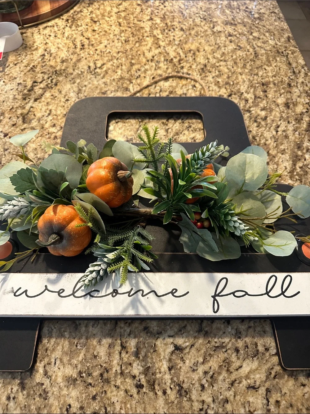 Welcome Fall Pumpkin Wall Sign with Greenery